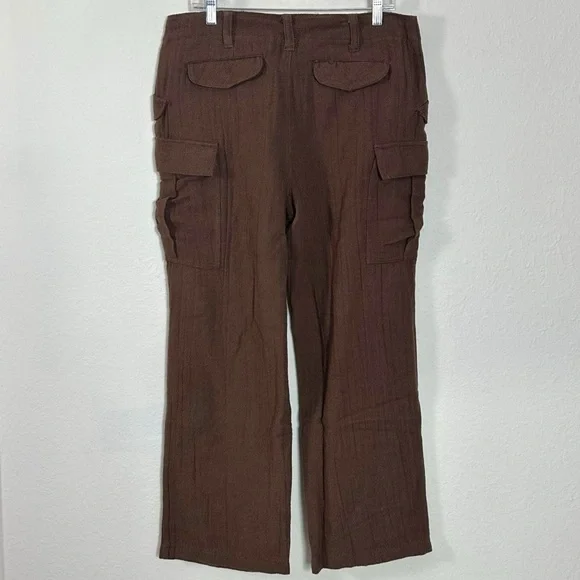 Free People Herringbone Textured Dark Academia Brown Cargo Pants Size 12 NWT - Picture 9 of 17
